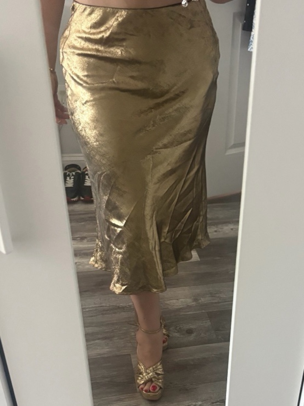 Loft Gold Satin Slip Midi Skirt - Women S-p NWT